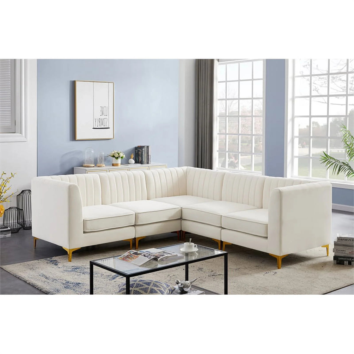 Cream Velvet Modular Sectional V260382