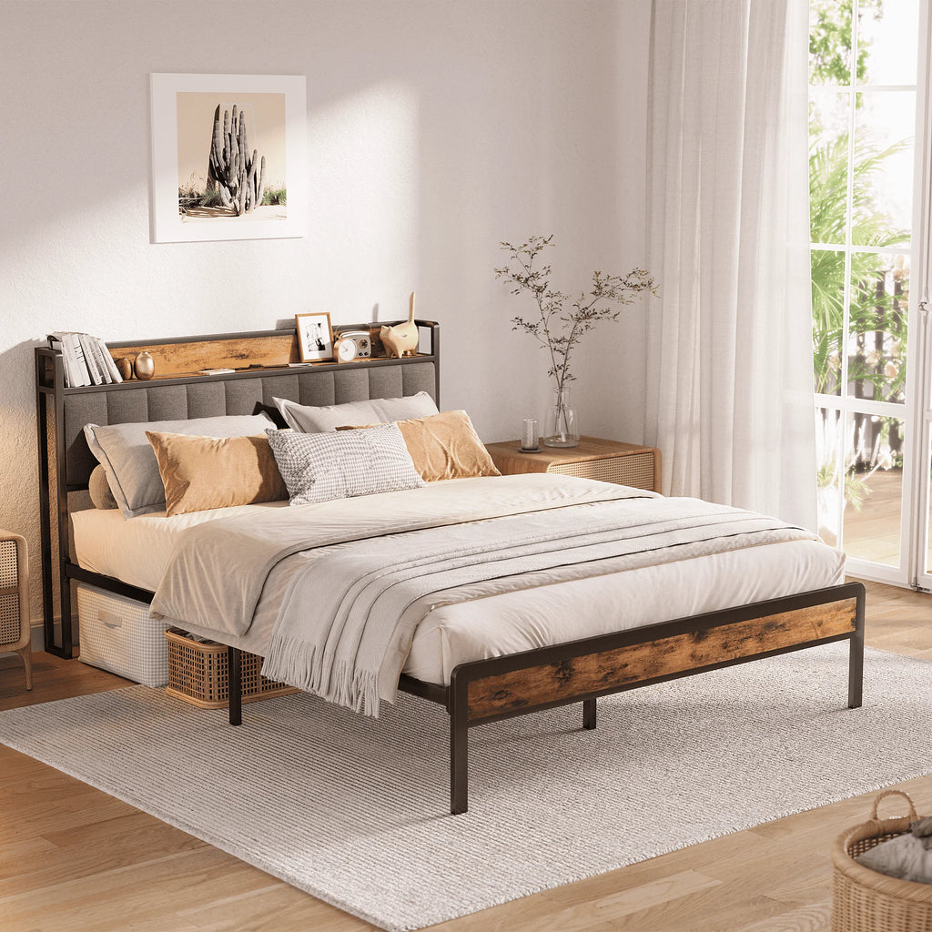 Queen Size Black Steel Platform Bed Frame Z144