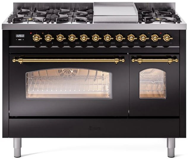 48 Dual Fuel Natural Gas Range in Black with Brass Trim W661