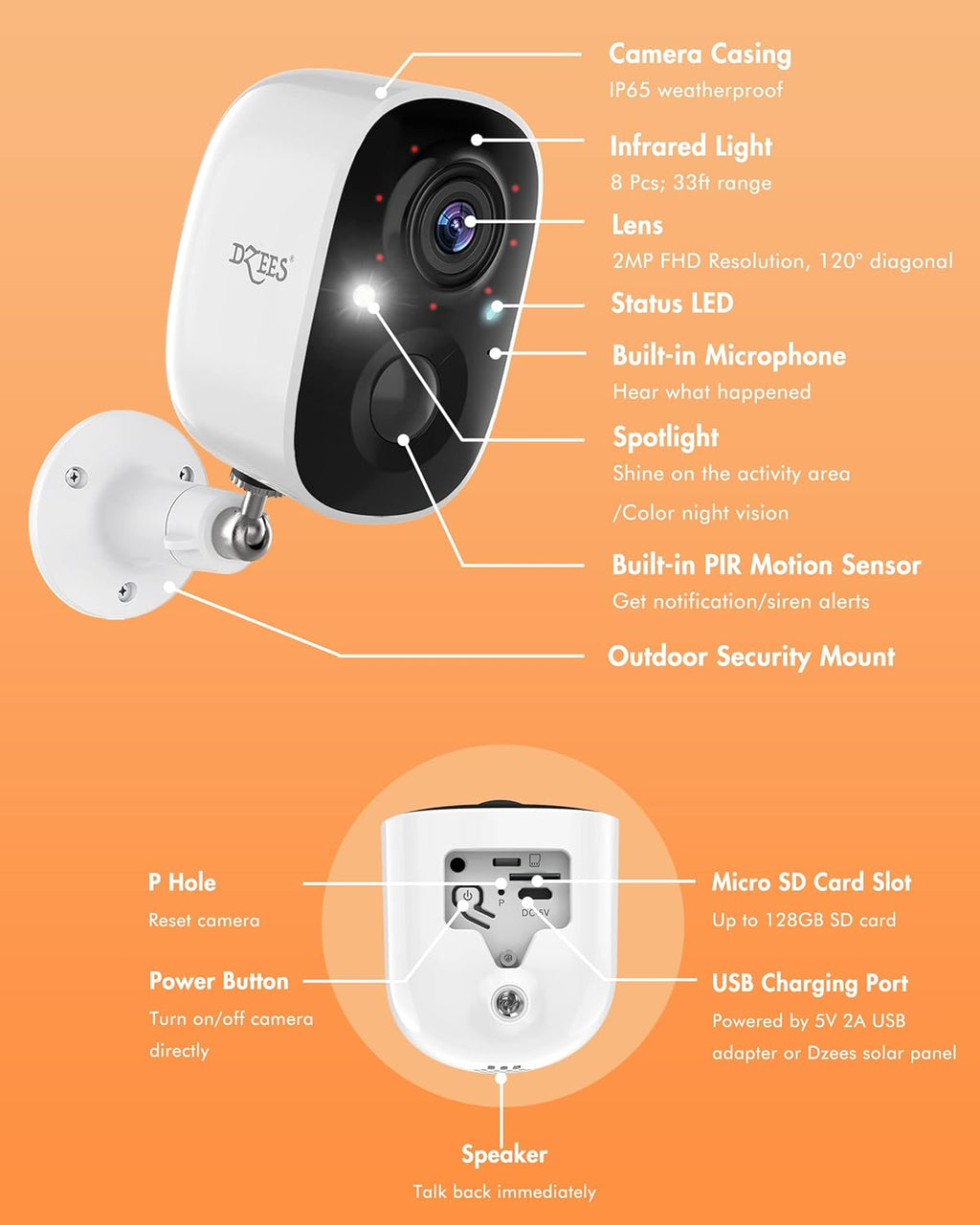 Solar Powered Wireless Outdoor Security Camera 1080P Color Night Vision S851470