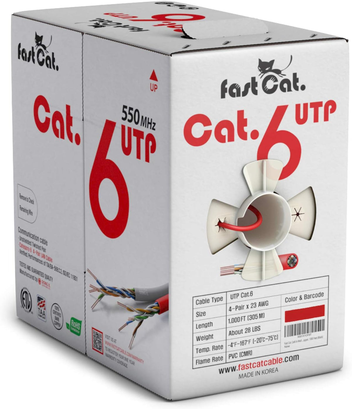 Cat6 Ethernet Cable 1000ft 23 AWG Solid Bare Copper Orange F533