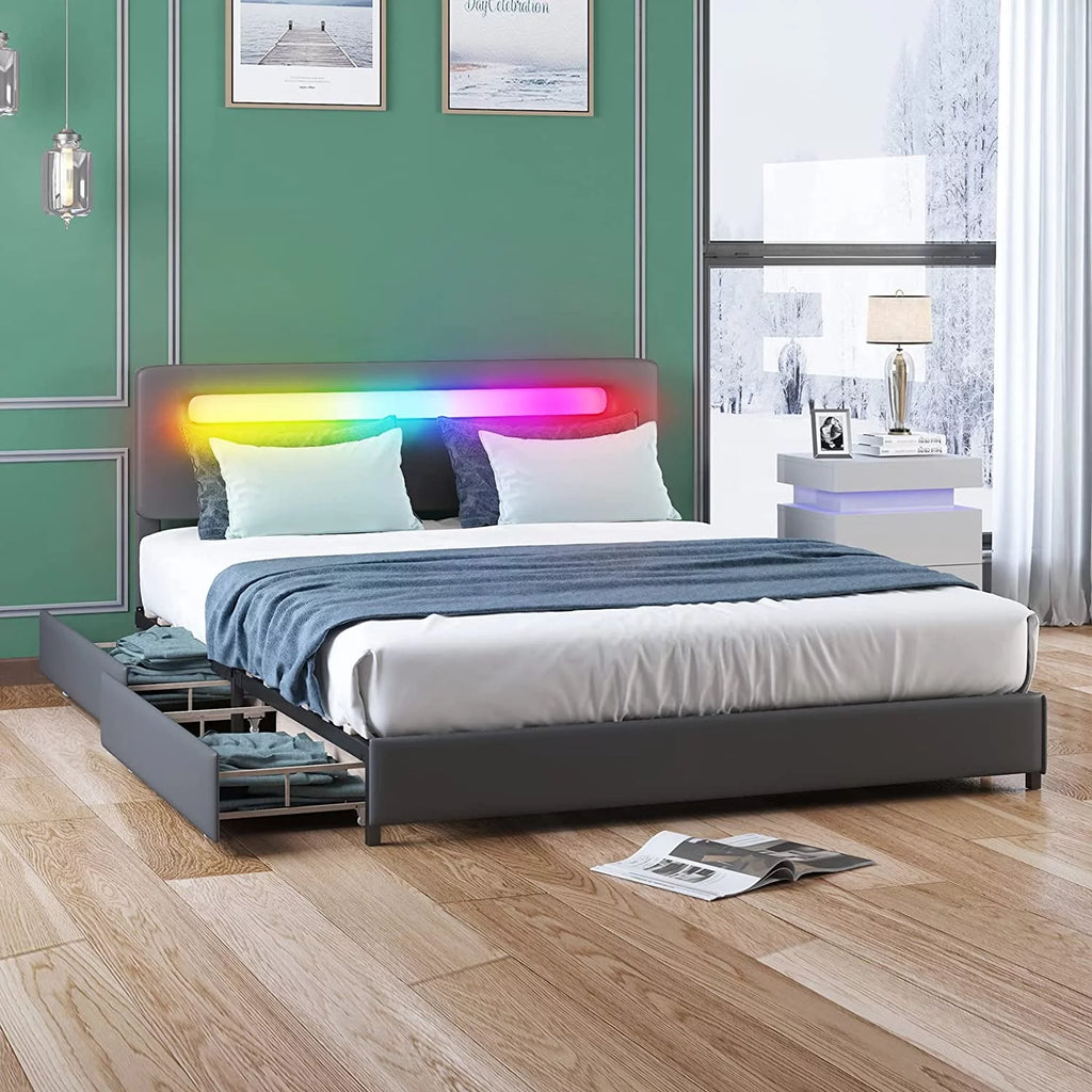 King Size Platform Bed Frame with 4 Storage Drawers D450578