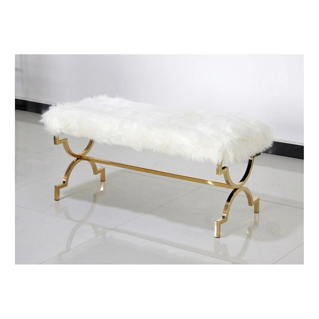 Faux Fur Upholstered Bench with Stainless Steel Frame D263388
