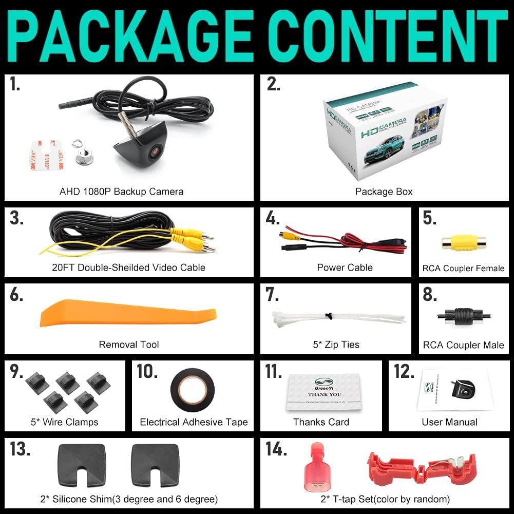 AHD 1080P Vehicle Backup Camera with Fish Eye Lens Night Vision Waterproof Car Reverse Camera Pack of 2 C58083