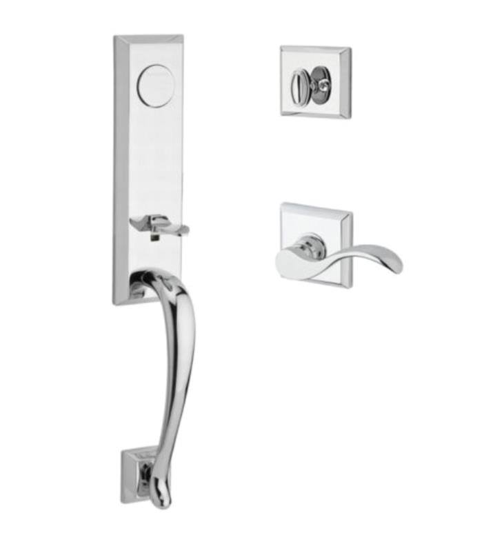 Full Dummy Del Mar Handleset Right Hand Curve Lever Traditional Square Rose Brass F227