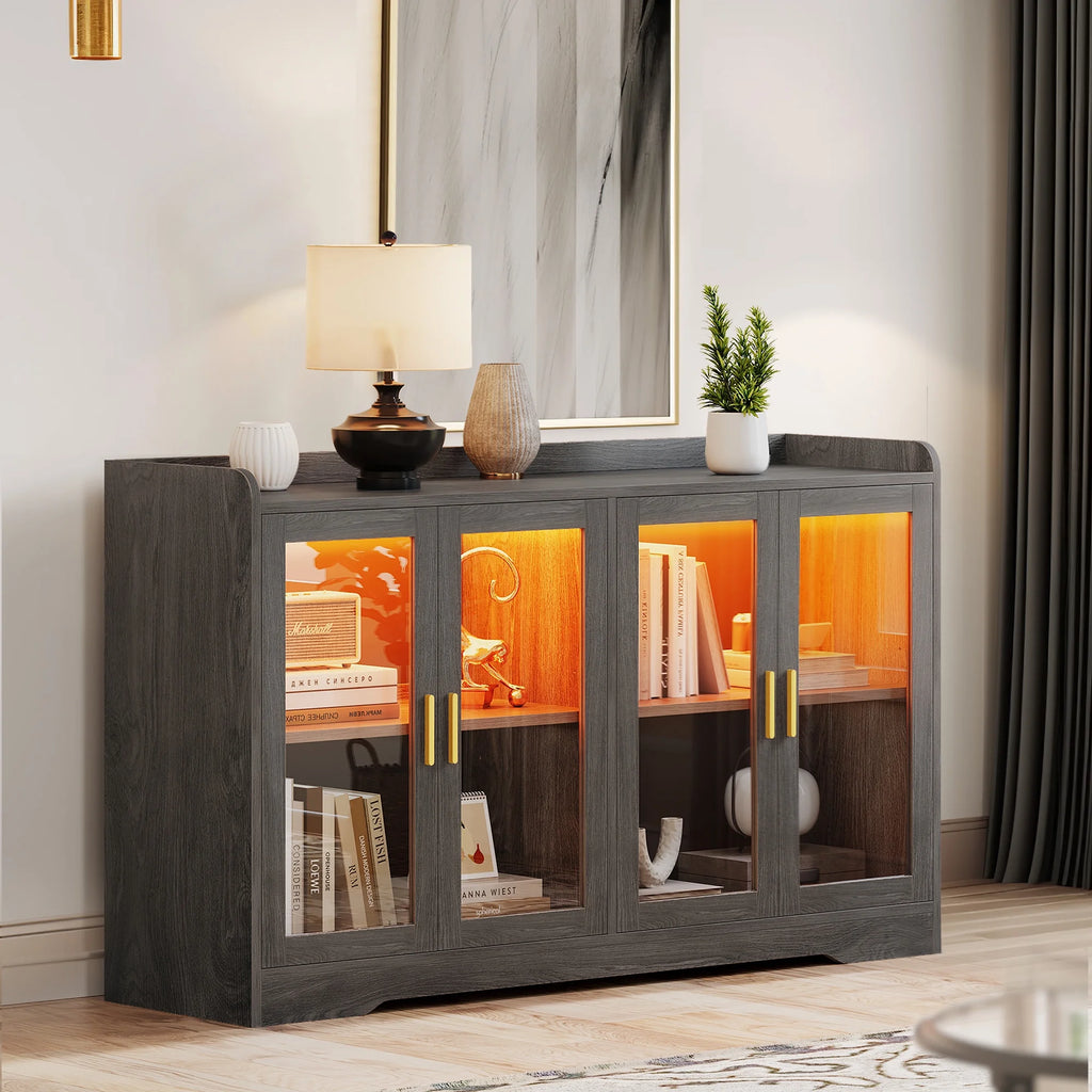 Gray Wood Acrylic Glass Sideboard Cabinet with LED Light E309238