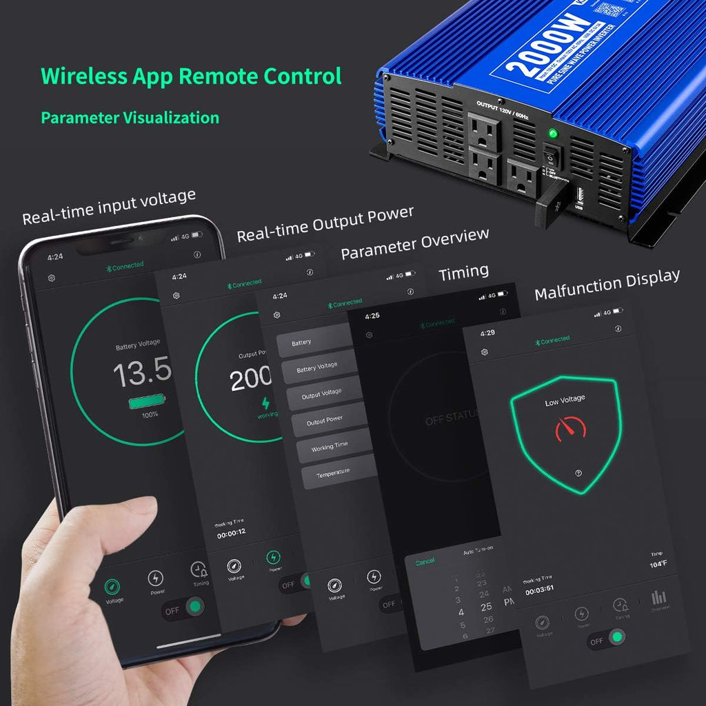2000W Pure Sine Wave Power Inverter 12V DC to 110V AC with 3 AC Outlets & 1 USB Port Z470