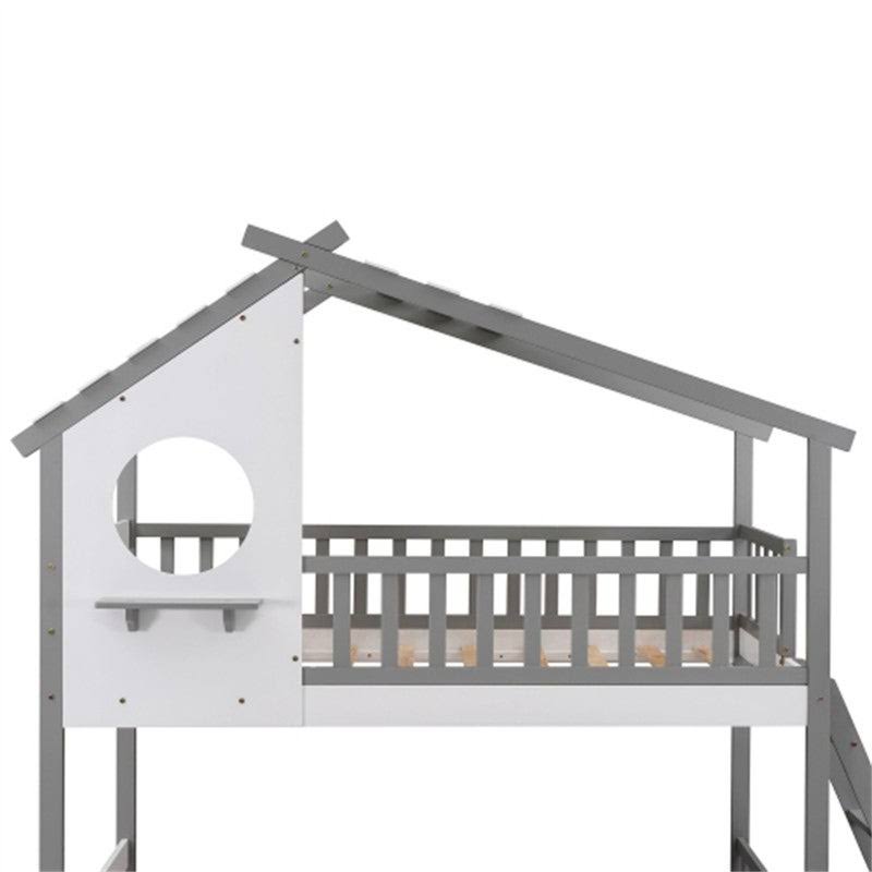 Gray Twin Over Twin Solid Wood Bunk Bed with Ladder M956