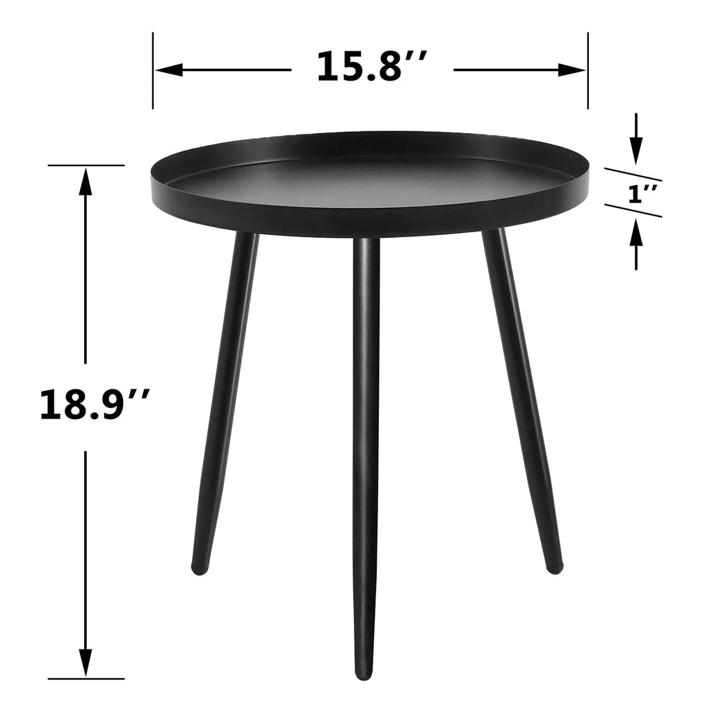 Black Round Metal Side Table 15.8x18.9 Inches D812