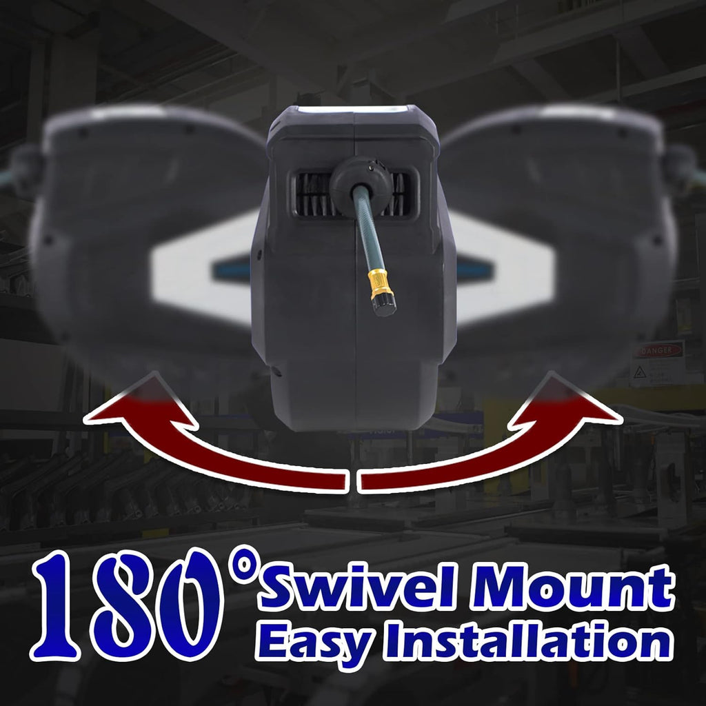 3/8” Retractable Air Hose Reel, 98+6.6 FT, 300PSI, Hybrid Polymer Hose, 1/4 Inch Connector F79809