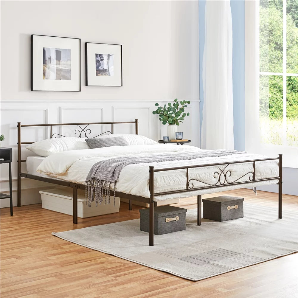 Twin Size Black Metal Platform Bed Frame with Headboard and Footboard K87188