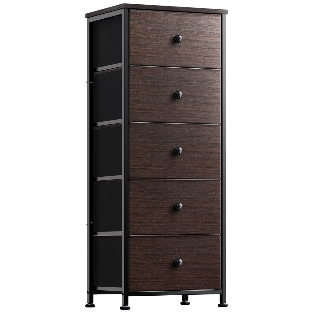 Rustic Brown 5 Drawer Faux Leather Dresser E825