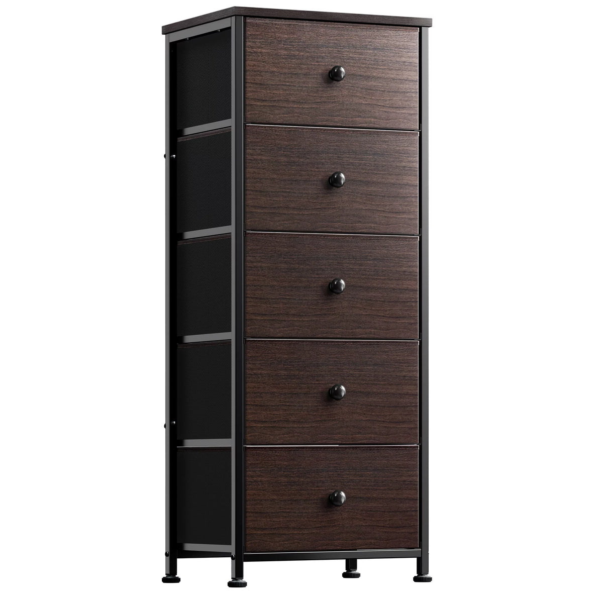 Rustic Brown 5 Drawer Faux Leather Dresser E825