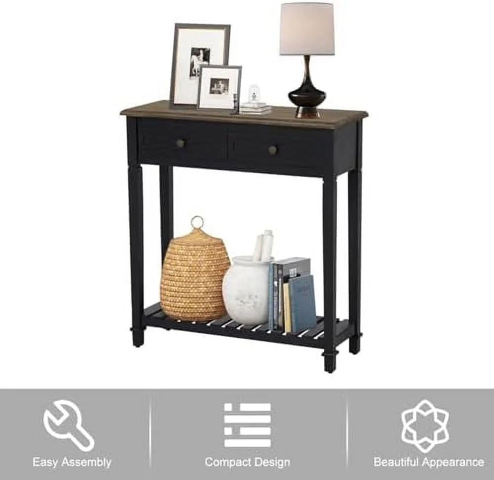 Black Narrow Console Table with Drawers J179