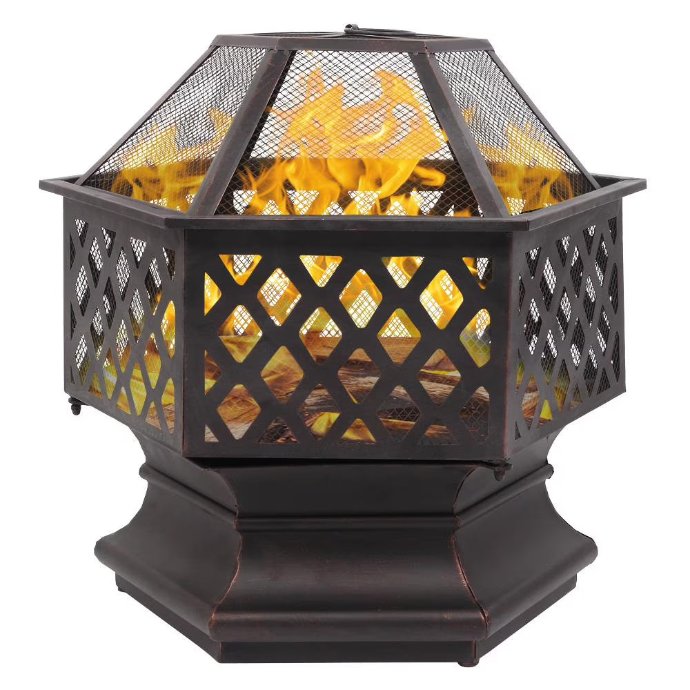 22 inch Steel Fire Pit with Flame-Retardant Mesh Lid M540