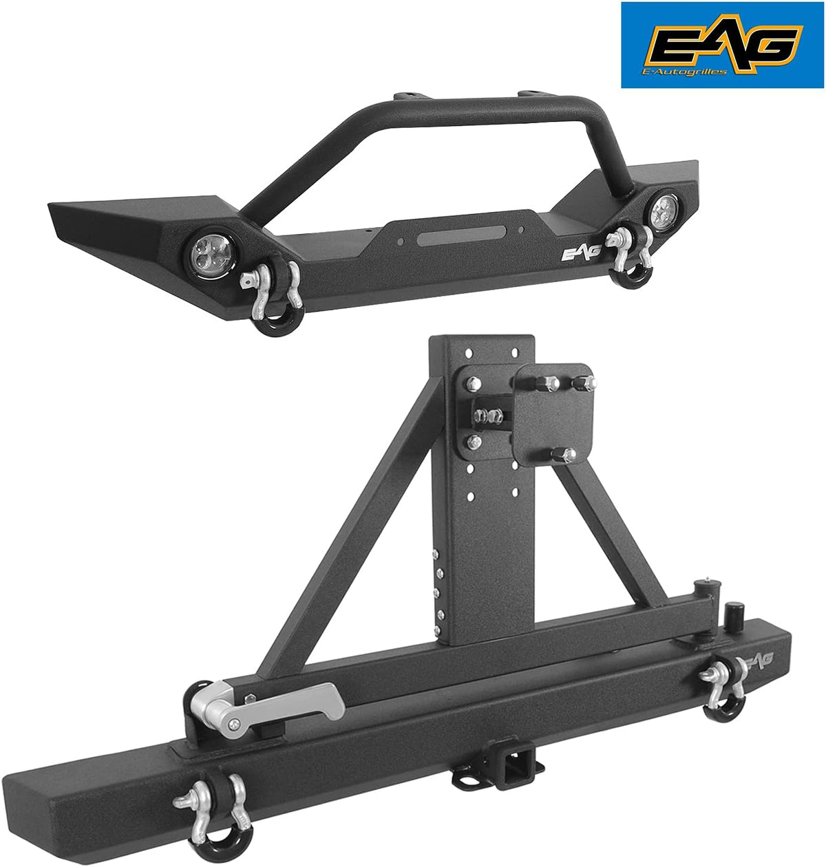 Front Bumper with LED Lights and Rear Bumper with Tire Carrier Combo B7183