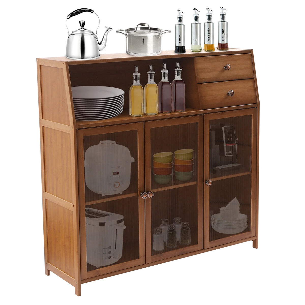 Natural Bamboo Buffet Sideboard Cabinet 39 Inch with 3 Doors V718