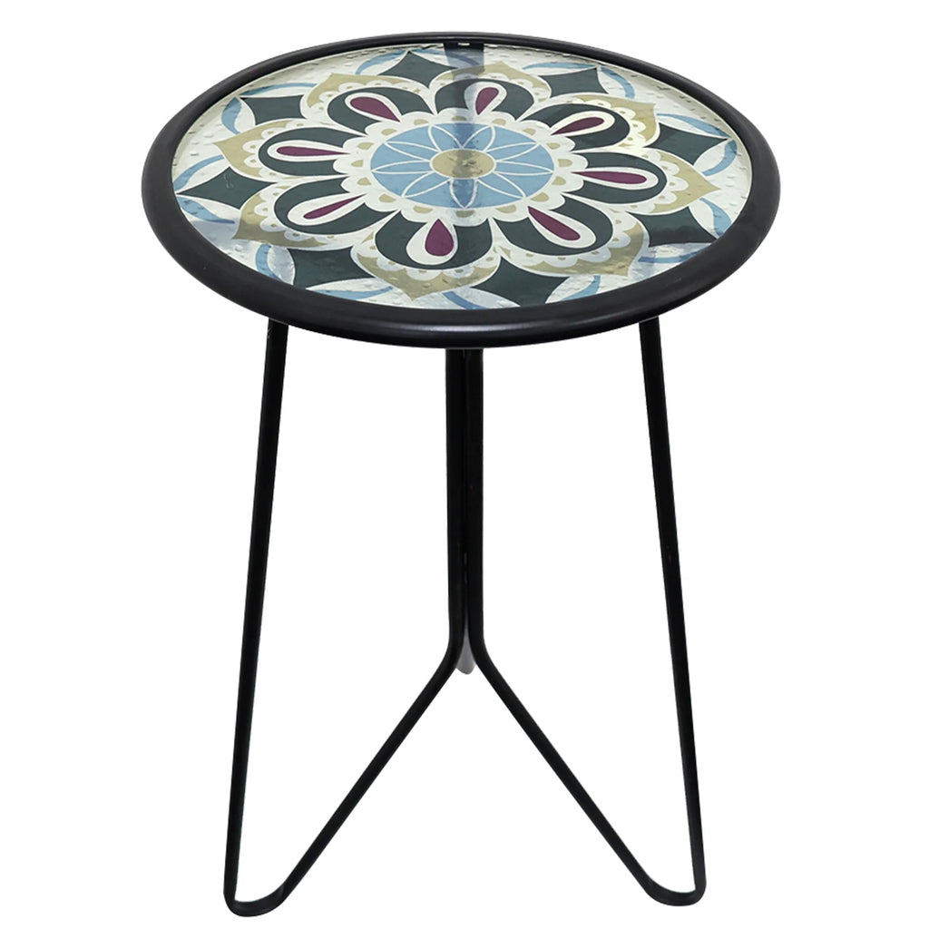Mosaic Metal Round Glass Table 12x12x22 inch W377