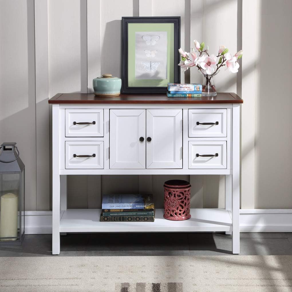 White Wood Console Table with 4 Drawers Y51611