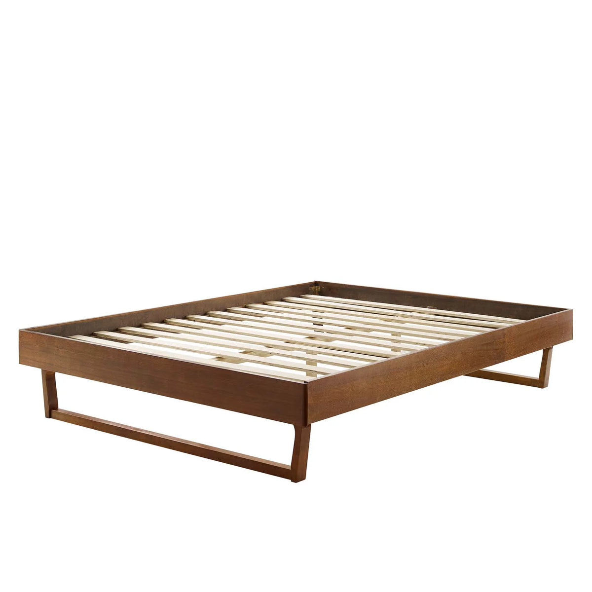 King Size Brown Walnut Wood Platform Bed Frame B736836