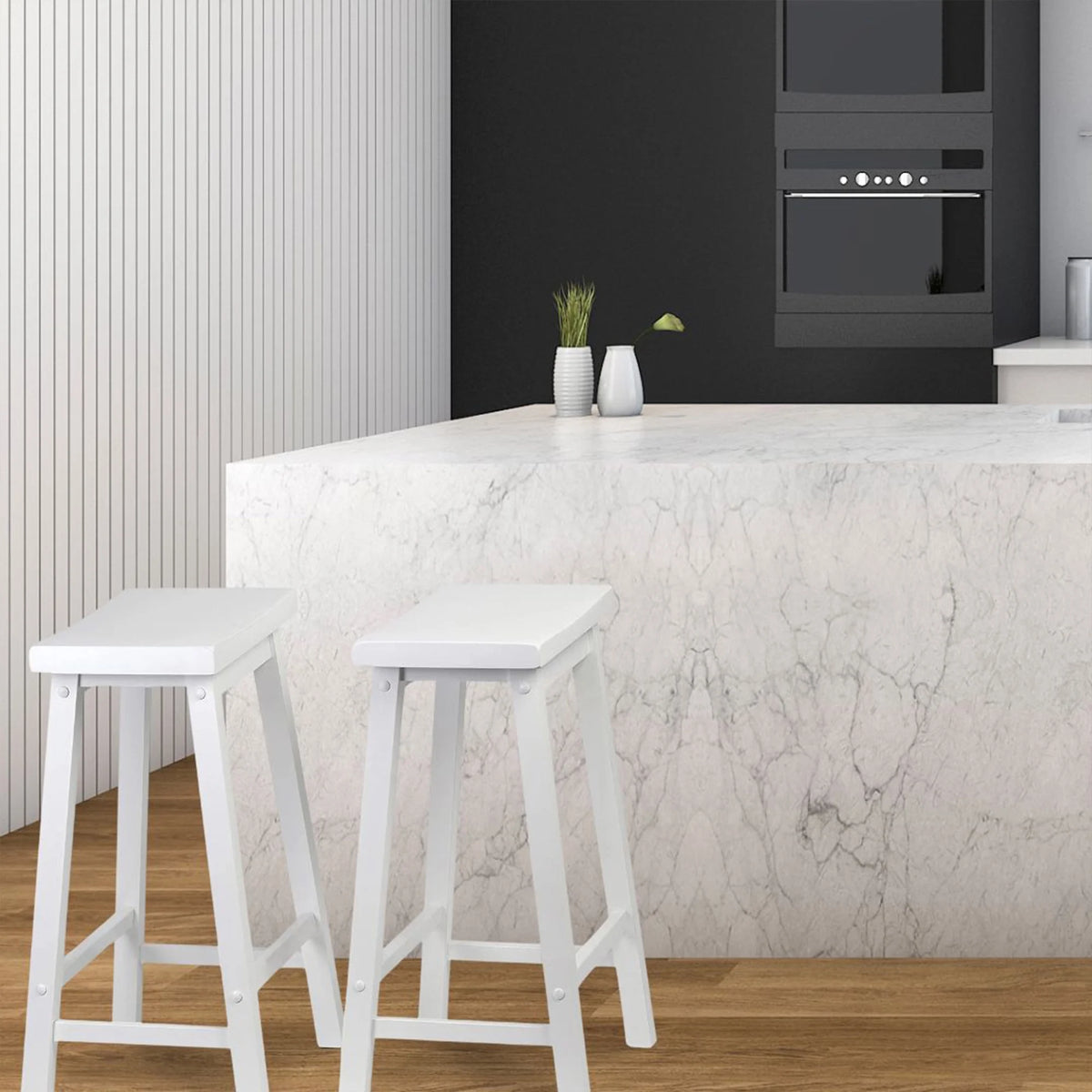 White Set of 2 24In Kitchen Counter Stools E8973