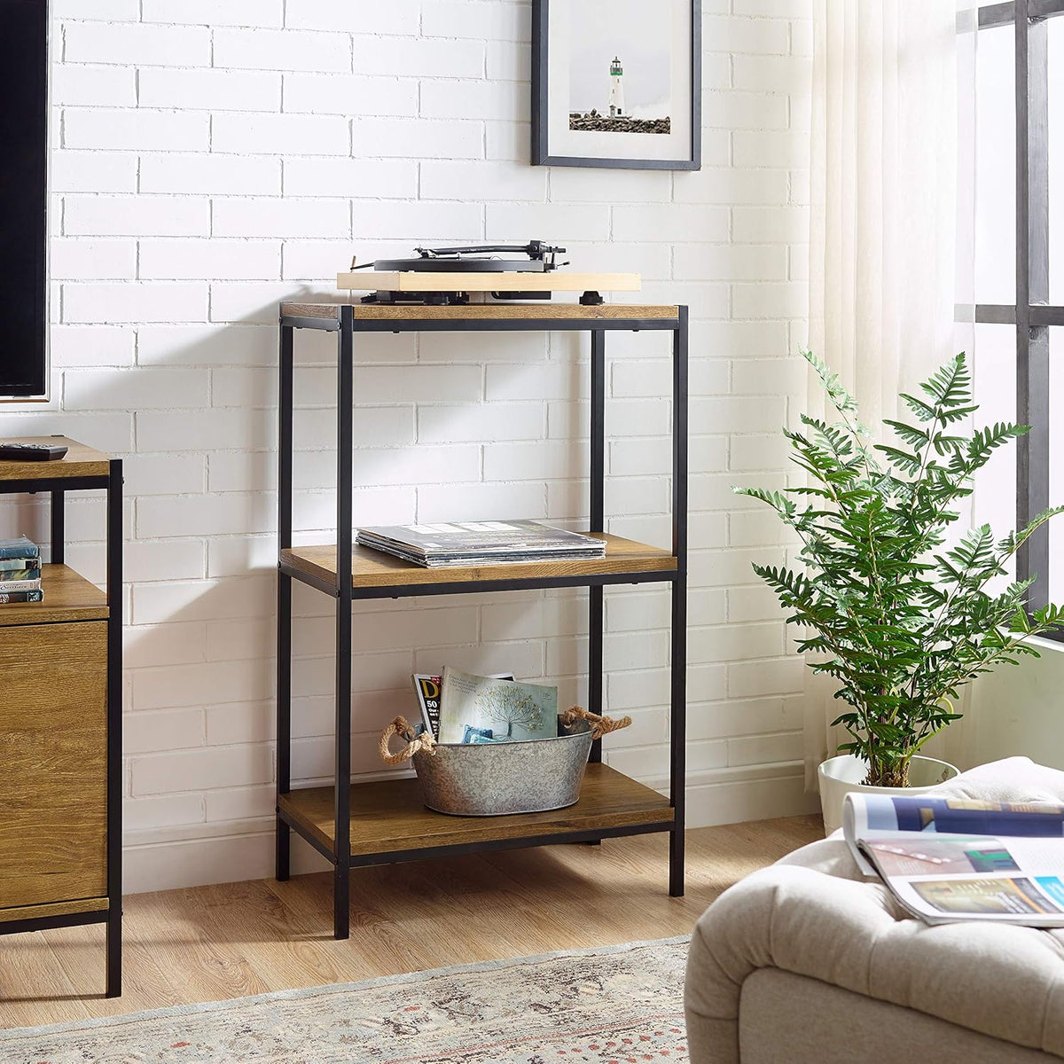 3 Tier Rustic Industrial Bookshelf with Open Shelves Y386