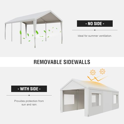 Gray 10' x 20' Heavy Duty Car Canopy Portable Garage with Removable Sidewalls and Roll-up Ventilated Doors & Windows W10257
