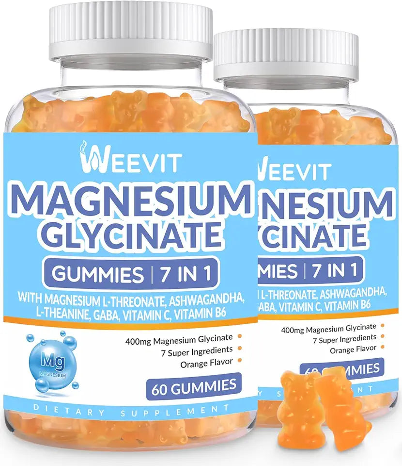 Sugar-Free Magnesium Glycinate Gummies 400mg with Magnesium L-Threonate 200mg, Ashwagandha, L-Theanine, GABA, Vitamin C, B6 E810