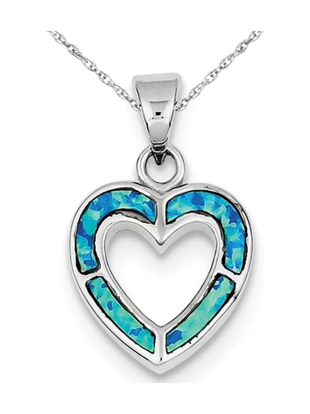 Lab-Created Blue Opal Heart Pendant Necklace in Sterling Silver with Chain P133460