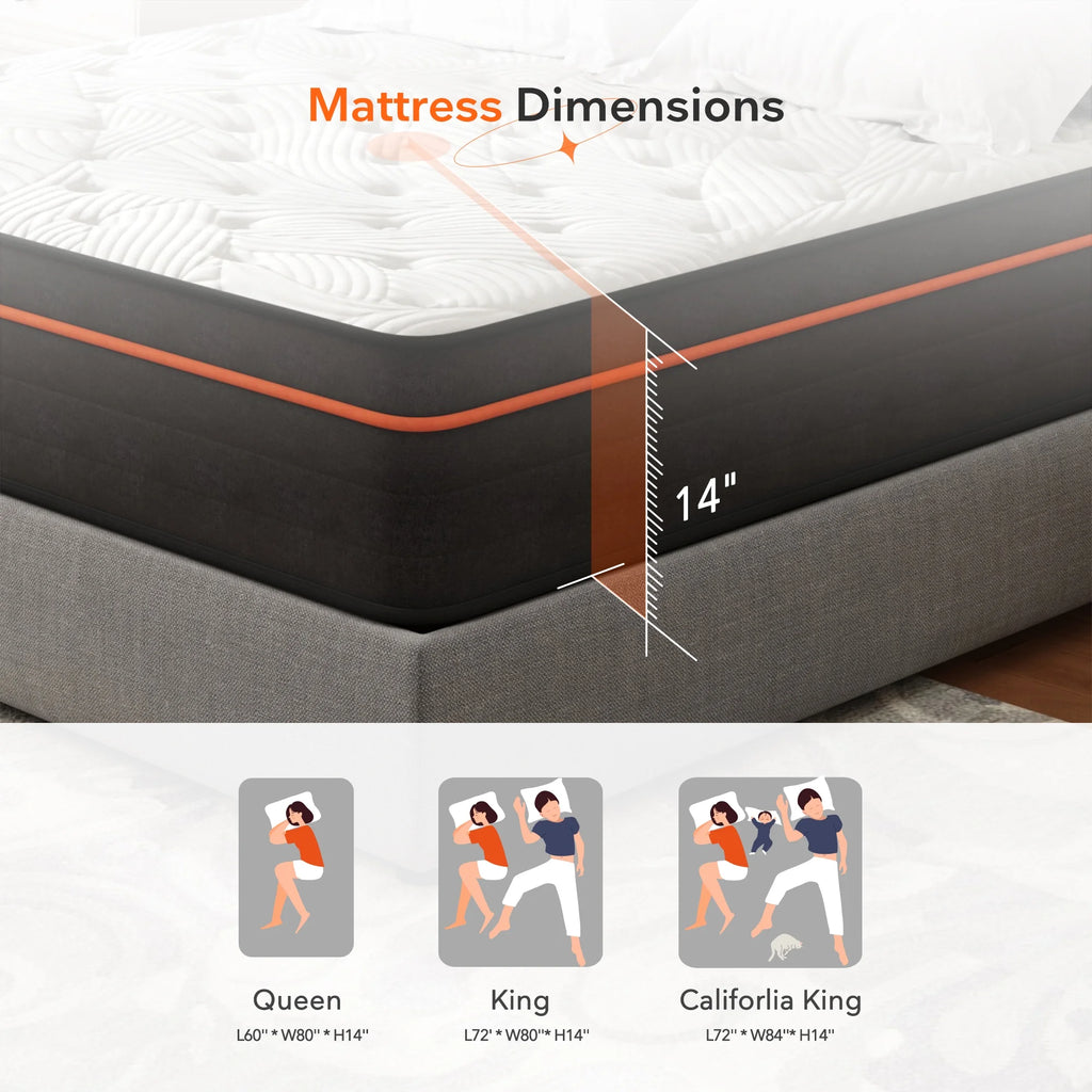 14 Pillow Top Gel Memory Foam Hybrid Mattress Queen Size X137668