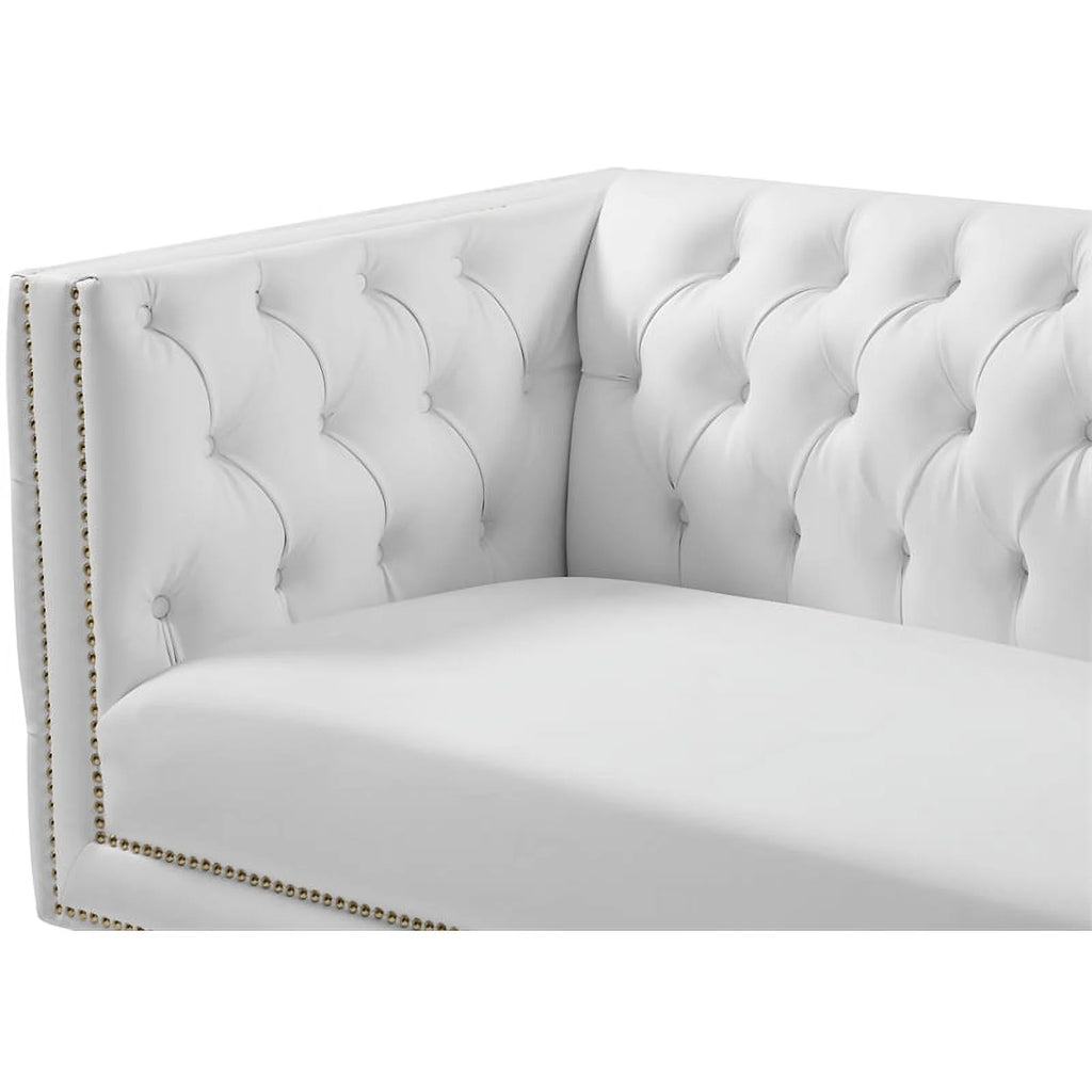 White Faux Leather and Iron Sofa G2625
