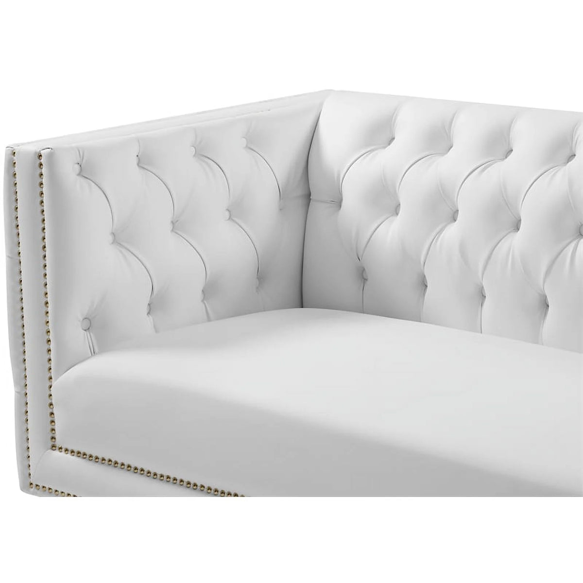 White Faux Leather and Iron Sofa G2625