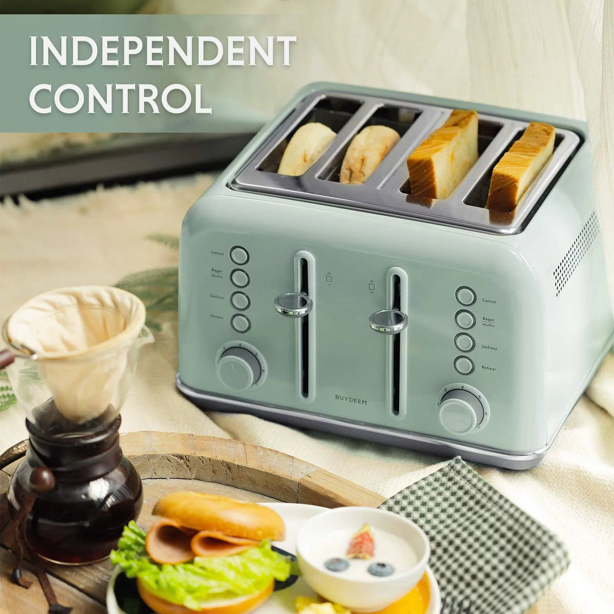 Retro Stainless Steel Toaster with Extra Wide Slots T948032