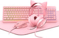 Pink Keyboard and Mouse Combo with Cat Ear Headset and Mouse Pad, RGB Gaming Mice 6400DPI, Noise Cancelling Mic Headphones, Rainbow Backlit Keyboard, Pack of 2 V626
