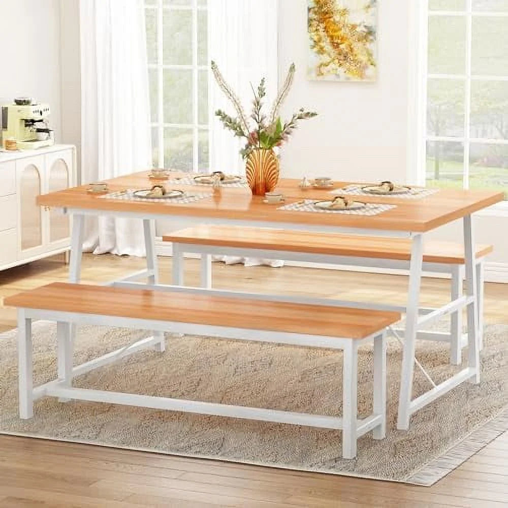 3 Piece Dining Table Set with 2 Benches F14238
