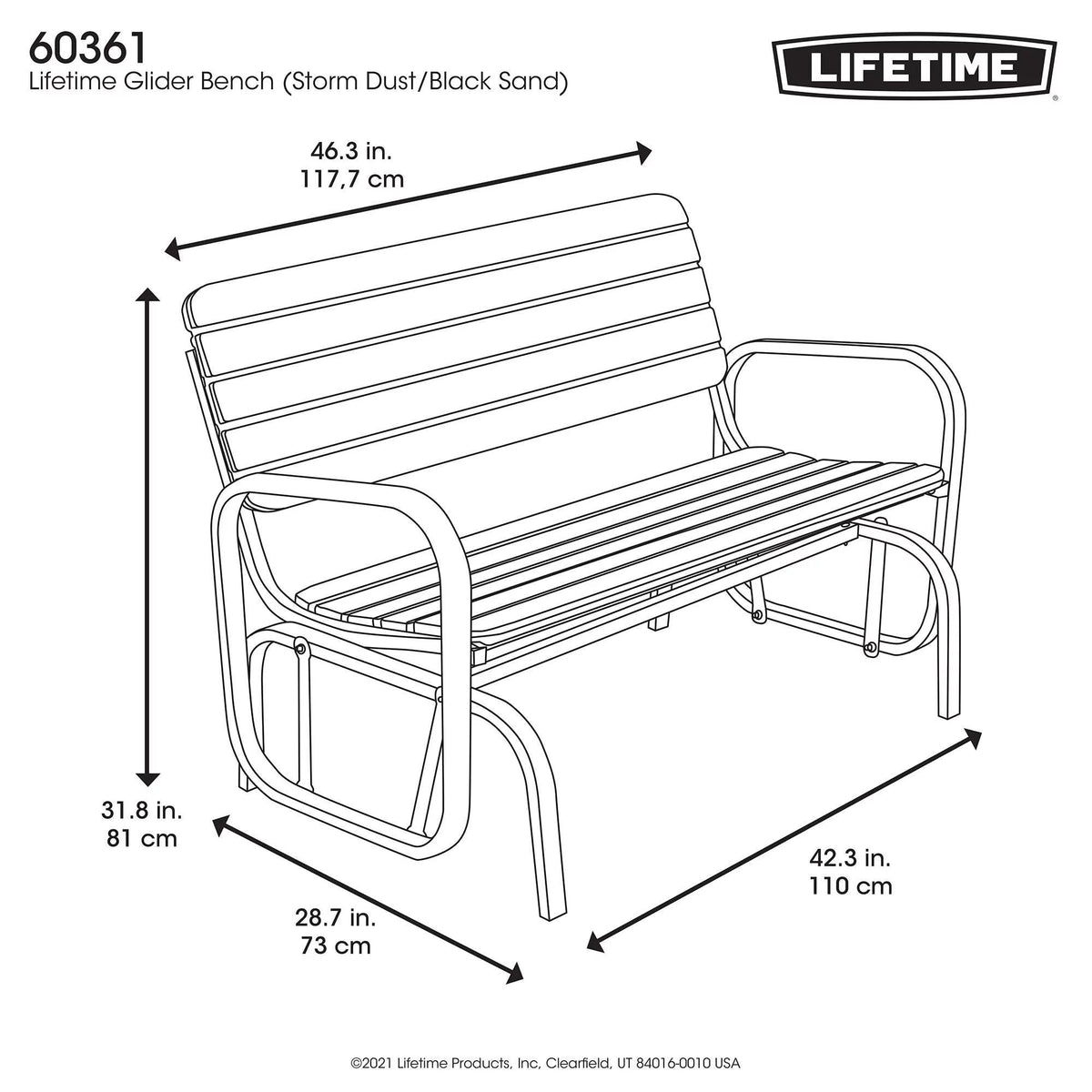 Polyethylene Outdoor Glider Bench Gray C6436