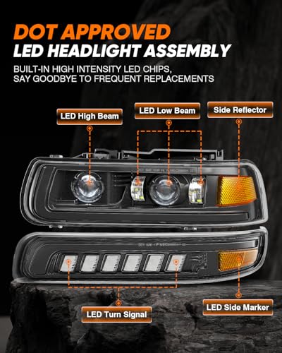 LED Headlights Assembly Headlamps Replacement with Sequential Turn Signal Hi/Low Beam DRL X2261