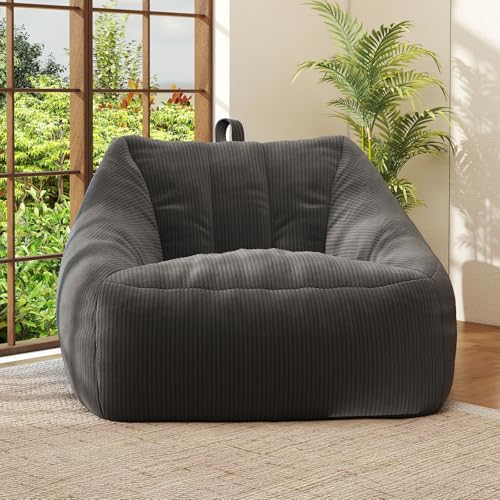 Large Comfy Corduroy Bean Bag Chair with Armrests Grey V330573