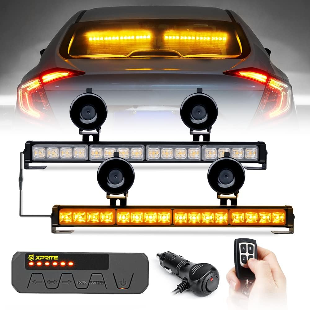 Amber LED Emergency Strobe Light Bar with Wireless Remote, Pack of 2 W7058