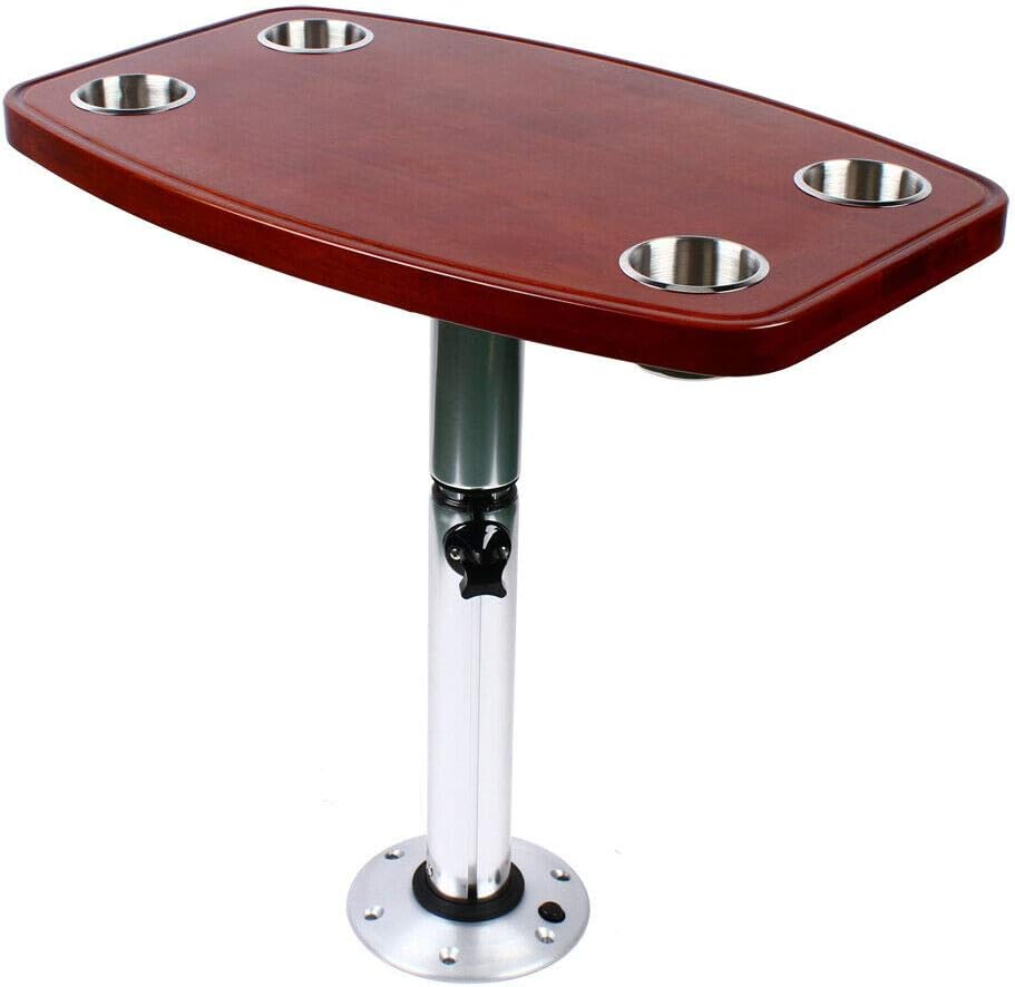 Varnished Oak Boat Table with 4 Cup Holders I4036