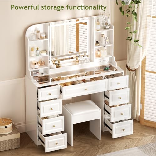 42" Black Makeup Vanity Desk with Mirror and Lights P10025