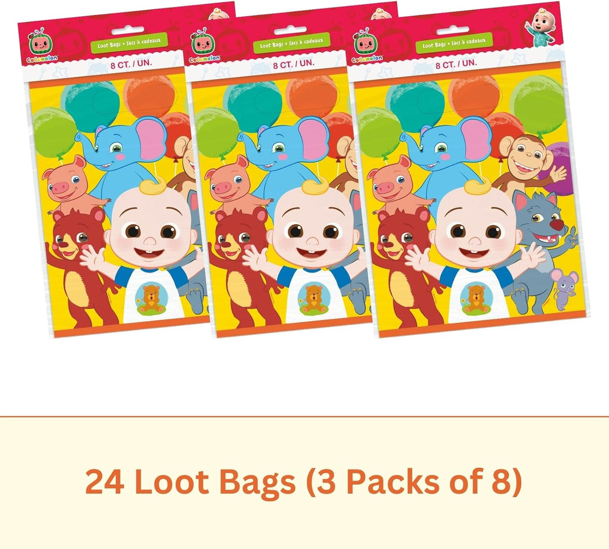 24 Cocomelon Plastic Party Favor Bags W601