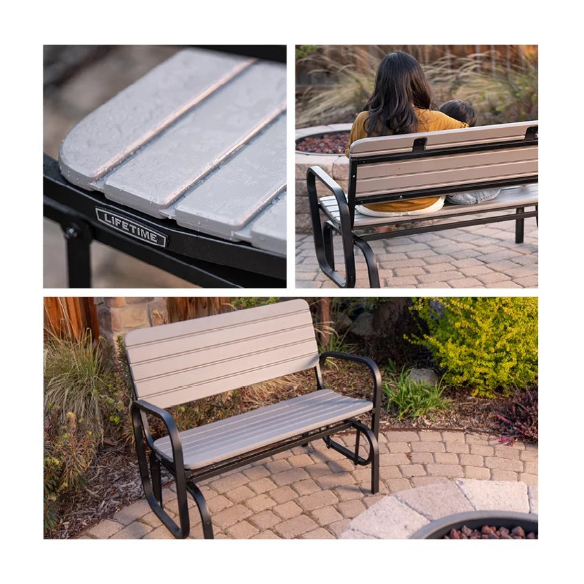 Polyethylene Outdoor Glider Bench Gray C6436