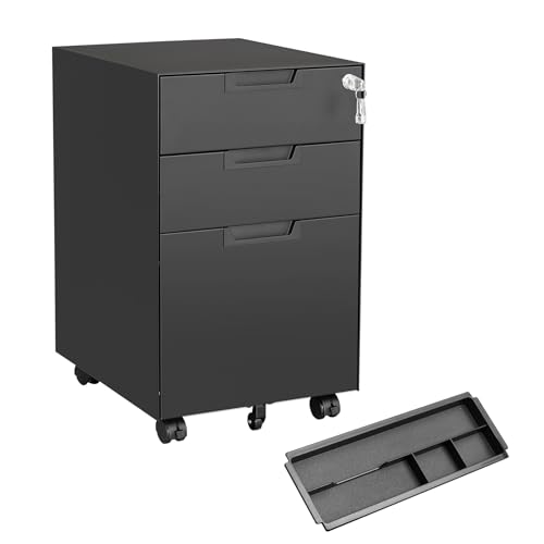 Black 3 Drawer Metal File Cabinet with Lock P94835