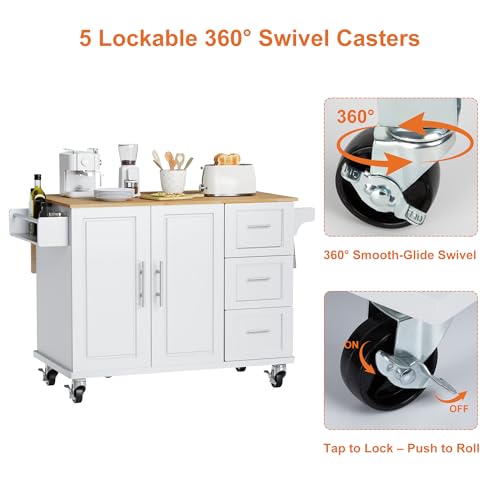 White Rolling Kitchen Island with Storage V541
