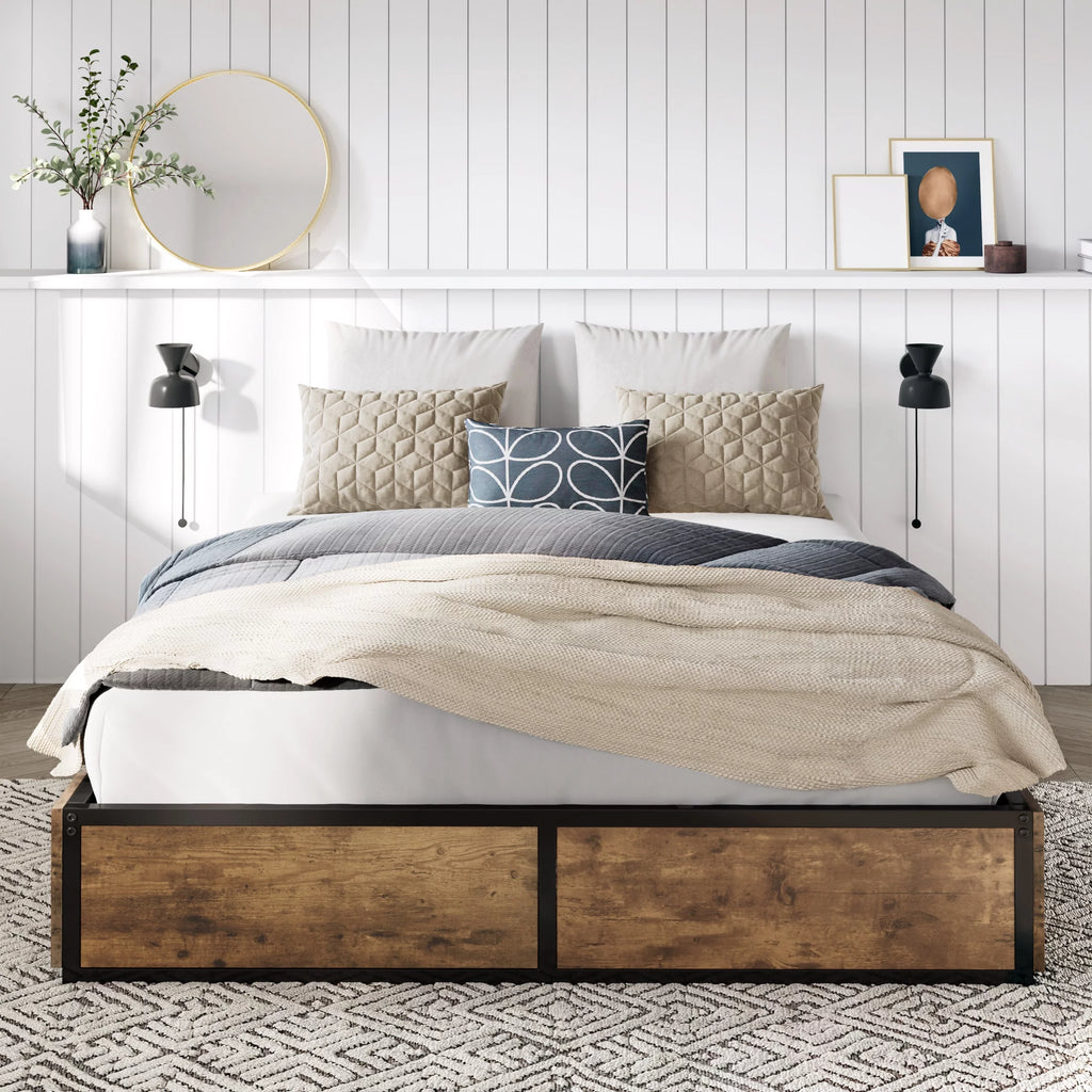 Queen Size Metal Platform Bed Frame with 4 Storage Drawers O541472