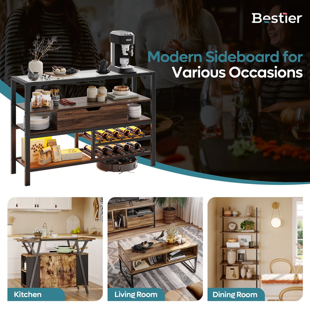 Glass Top Console Table with Wine Rack & Storage Cabinet F2727