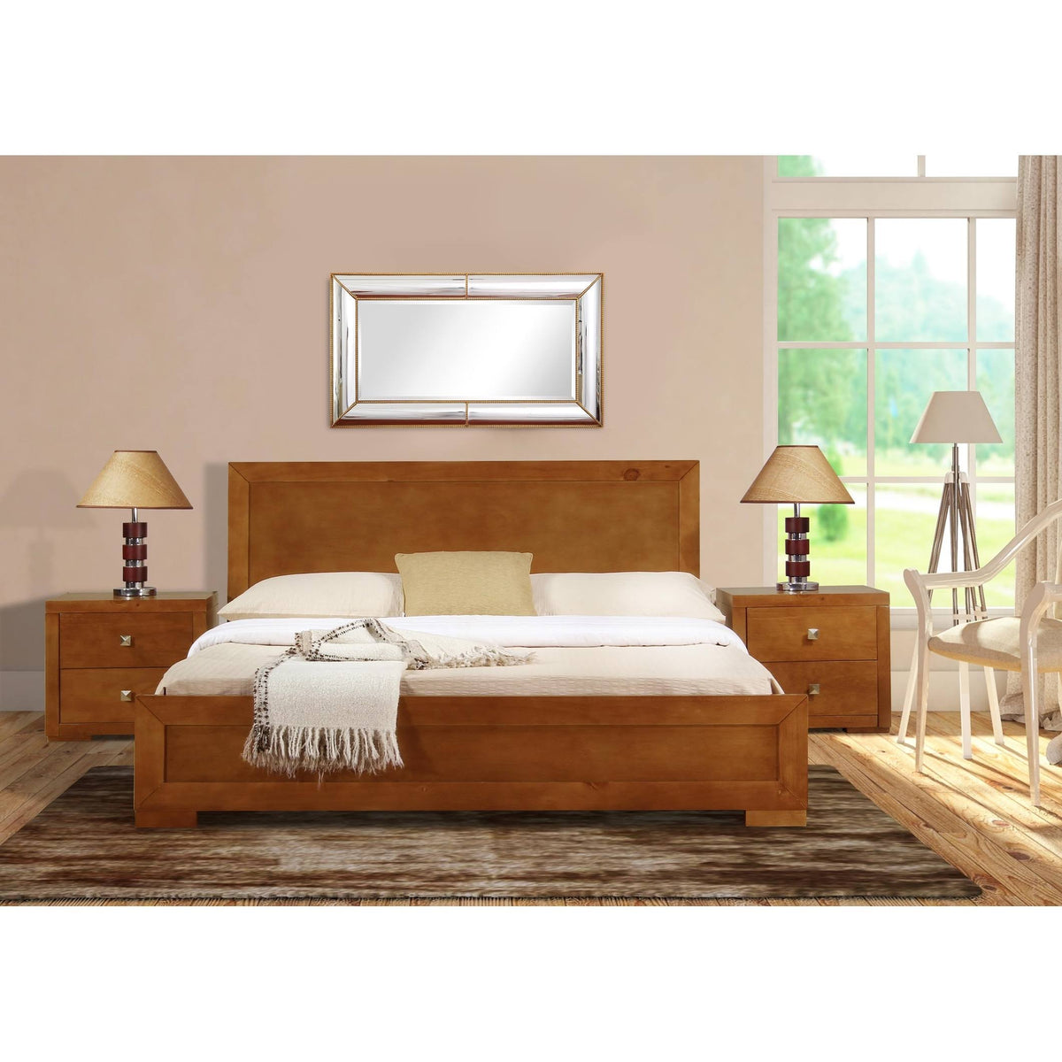 Walnut Wooden King Platform Bed F808