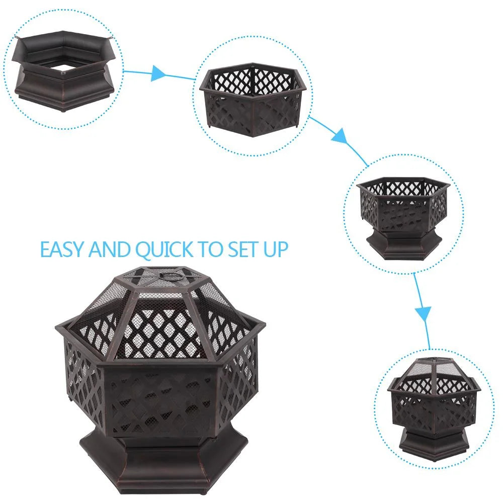 22 inch Steel Fire Pit with Flame-Retardant Mesh Lid M540