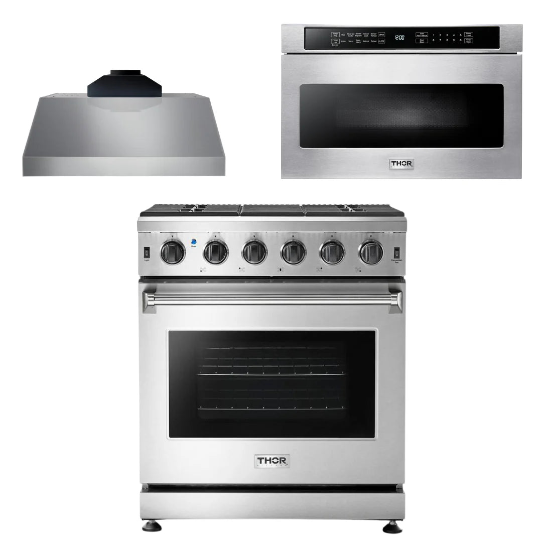30 Gas Range, Range Hood, Microwave H3482